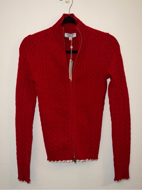 Frankie's Bikinis Sweaters - Frankie's Bikinis Red Cable-Knit Zip Cardigan